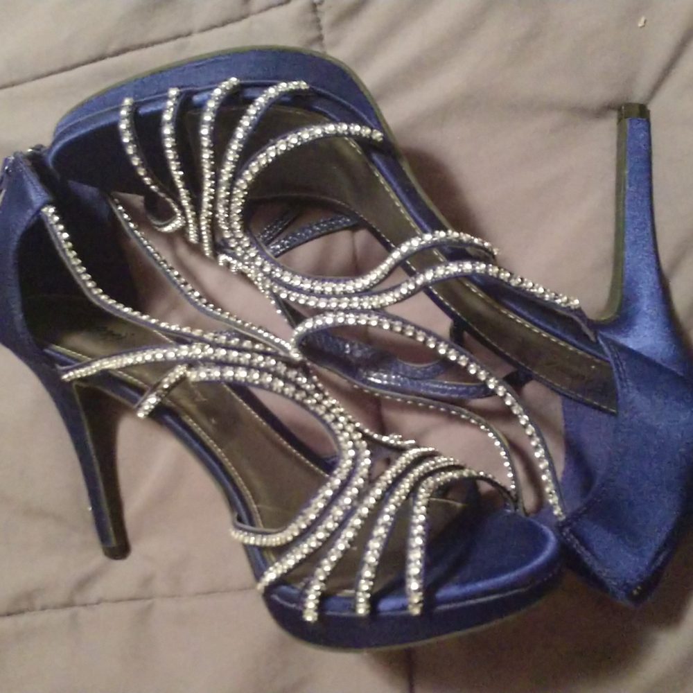 Royal Blue Crystal Rhinestone Embellished Heels Shoes